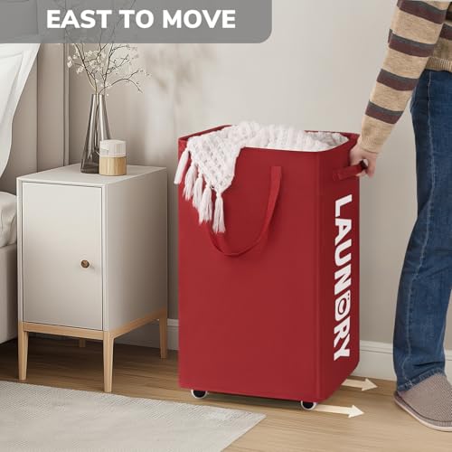 Goodpick Laundry Basket with Wheels,75L Large Roolling Laundry Basket with Removable Wash Bag, Clothes Hamper with Wheels for Laundry Room, Red - color: Red 1-Pack