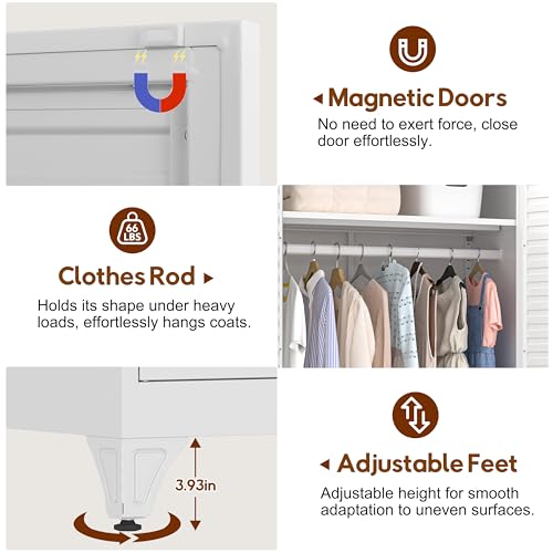 UNICOLY Metal Wardrobe Closet, 71'' Wardrobe Cabinet with Hanging Rod, Armoire Wardrobe Closet with 2 Louver Doors, Adjustable Shelves, for Bedroom, Cloak Room, School, Gym, Government, White - color: White, size: 71 Inch Louvered Doors with 0 Drawers