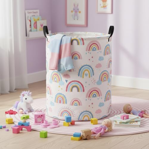 Baby Laundry Basket Baby Nursery Hamper Kids Laundry Basket Toy Storage Bin for Boys Room Decor Gift Baskets for Bedroom Bathroom(Blue Rainbow) - color: Blue Rainbow