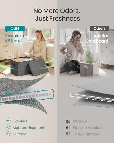 SONGMICS Storage Bins with Lids, 3 Pack Stackable Fabric Storage Boxes, Odorless PP Sheets, Foldable Cube Baskets Organizers with Handles, 16.9 x 11.8 x 11.8 Inches, Slate Gray URFB545GN01 - color: Slate Gray, size: 16.9"L x 11.8"W x 11.8"H