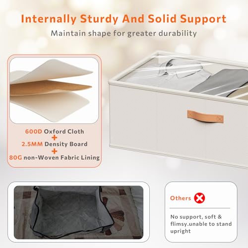 Under Bed Storage Containers, 10 Inches Tall 80L, Foldable Underbed Storage Bags, Closet Organizers and Storage Bins for Clothes and Blankets, Sweaters, Shoes,2-Pack (White, 31.5x15.8x10 In) - color: White