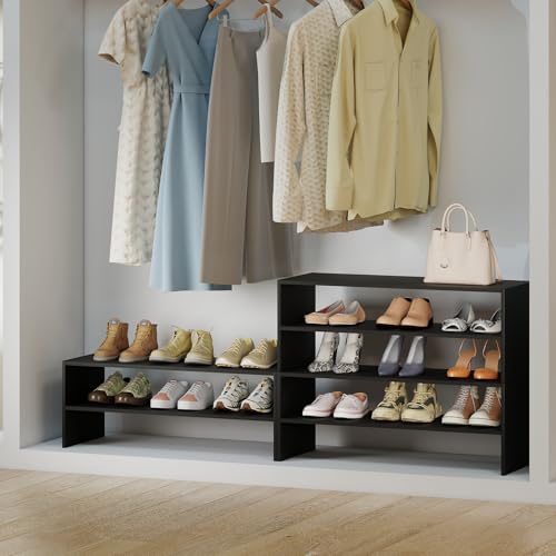 Tangkula 6-Tier Stackble Vertical Shoe Rack, Space Saving Wooden Corner Shoe Storage Shelf for 18 Pairs, 3-in-1 Adjustable White Shoe Organizer for Front Door Entryway - color: Black