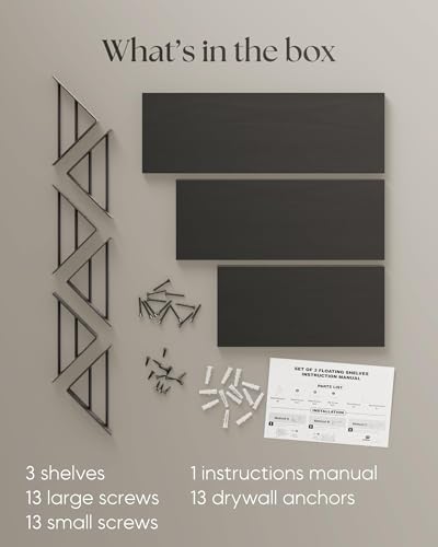 BAYKA Wall Mounted Floating Shelves, Wood Floating Wall Shelf for Books & Decor, Small Space-Saving Display & Organizer（Black，Set of 3） - color: A. Black Board & Black Brackets, size: 16-inch Mixed