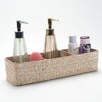 Seagrass Storage Basket 3 Sections Woven Shelf Baskets with Compartment (Whitewash, 14.6inch x 4.7inch x 3.1inch) - color: Whitewash 3 Sections without Lid