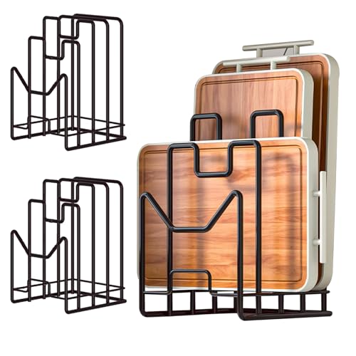 Multifunctional Cutting Board Organizer, Cutting Board Holder Rack Baking Cookie Pan Sheets Cooling Racks Storage Stand for Kitchen Cabinet -Divided Holder with 4 Slots (2PS Black) - color: 2Black