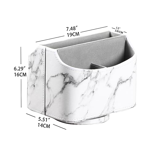 PUSU Leather 360°Rotatable Remote Control Holder,Nightstand TV Remote Caddy,Office Supplies Desktop Organizer,Spinning Storage Box for Pen,Mail,Phone,DVD, Blu-Ray, Media Player, Heater Controllers - color: 1 Marble
