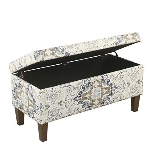 HomePop Ottomon Upholstered Rectangular Storage Ottoman Bench with Hinged Lid, Brown and Cream Large - color: Brown and Cream