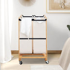 STO STO 2-Section Laundry Sorter with Bamboo Frame, Rolling Laundry Hamper Basket with Removable Bags and Lockable Wheels, Laundry Cart for Clothes Storage in Bedroom & Laundry Room, Beige - size: 2-Section