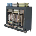 Portable Wardrobe, Freestanding Closet Hanging Organization, Metal Frame with Grey Fabric Cover, 3 Storage Compartments, 3 Hanging Rods, 3 Drawers. - color: Grey