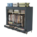 Portable Wardrobe, Freestanding Closet Hanging Organization, Metal Frame with Grey Fabric Cover, 3 Storage Compartments, 3 Hanging Rods, 3 Drawers. - color: Grey