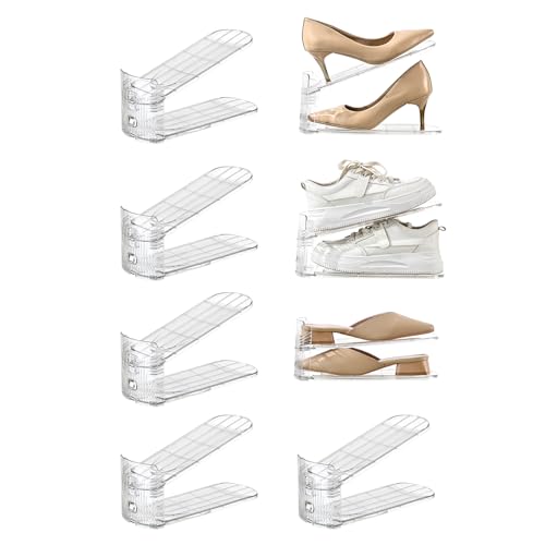 shoe slots organizer, Clear Shoe Stacker, Adjustable Level Shoe Rack,Storage Space Saver for Sneakers Display (Transparent, 8Pack) - color: Transparent, size: 8 Pack