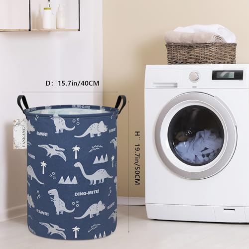 FANKANG Storage Basket, Nursery Hamper Canvas Laundry Basket Foldable with Waterproof PE Coating Large Storage Baskets for Kids Boys and Girls, Office, Bedroom, Clothes,Toys(Blue dinosaur) - color: Blue dinosaur
