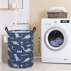 FANKANG Storage Basket, Nursery Hamper Canvas Laundry Basket Foldable with Waterproof PE Coating Large Storage Baskets for Kids Boys and Girls, Office, Bedroom, Clothes,Toys(Blue dinosaur) - color: Blue dinosaur