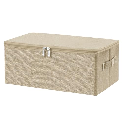 ANMINY Storage Bins with Zipper Lids 13 Qt Lidded Fabric Storage Boxes Baskets Cubes with Handles Collapsible Washable Cotton Linen Closet Shelf Clothes Organizer Containers - Beige, Small - color: Beige, size: Small (Pack of 1)