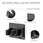 homeasy Mop Broom Holder No Drill, Mop Broom Organizer Wall Mounted Heavy Duty with Hooks Hanger, Self Adhesive Stainless Steel 4Pcs for Bathroom, Kitchen, Office (Black) - color: Black