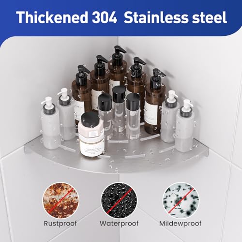 Corner Shower Shelves Load Capacity 40 Lbs 304 Stainless Steel Shelf for Shower Will Not Rust 8in Shower Corner Shelf Brushed Nickel Drilling Installation - color: Brushed Nickel