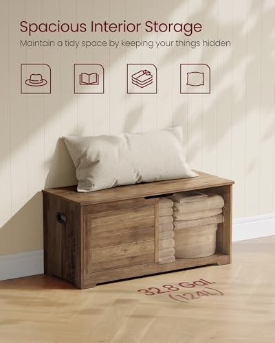 VASAGLE Storage Chest, Storage Bench with 2 Safety Hinges, Farmhouse Style, 15.7 x 39.4 x 18.3 Inches, for Entryway, Bedroom, Living Room, Honey Brown ULSB061K01 - color: Honey Brown, size: 39.4''W