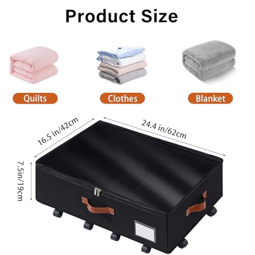 Freebat Under Bed Storage Organizer with Wheels, Underbed Container with Clear Lid Cover, Storage Bag Box with Visiable Window for Clothes, Bedsheet, Pillow, 2 Pack，7.5 inches - size: 7.5 inch