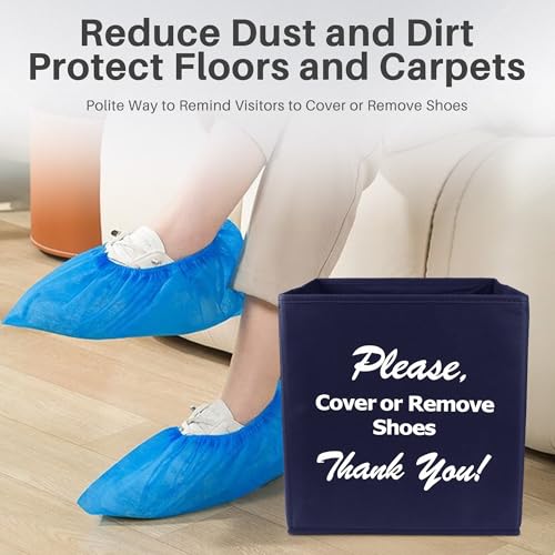 Opret Large Shoe Cover Box Blue, Real Estate Agent Supplies, Disposable Shoe Cover Dispenser Box for Open House, Please Cover or Remove Shoes, Foldable Storage Bin for Bootie - color: Blue