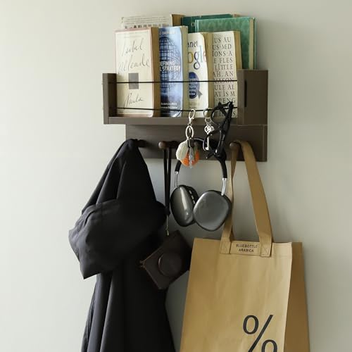 Entrance Coat Rack ，Coat Hooks, Wall-Mounted Wooden Hook Rack, Wall-Mounted Shelves are Very Suitable (Walnut Color Finish-B-1) - style: Walnut color finish-B-1