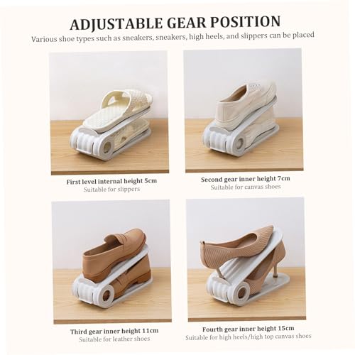 Shoe Slot Organizer 4Pcs Adjustable Shoe Stacker 4 Level PP Shoe Space Saver Dual Layer Shoe Organizers for Closet Grey Shoe Organizers Shoe Space Saver Shoe Slots Shoe Stacker