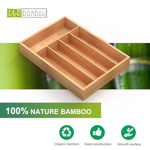 Unibambou Bamboo Utensil Drawer Organizer, Kitchen Organizer for Flatware Cutlery, Silverware Tray for Drawer (5 Slots, Natural) - color: Natural, size: Medium 10x14 Inch