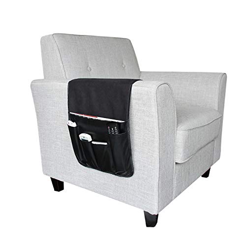 Luxury Leather Sofa Armrest Organizer, Non-slip Couch Sofa Chair Caddy with 5 Pockets for Phone, Book, Magazines, Tablet, Remote Control Holder Recliner Couch Tidy Hanging Storage Bag Arm Chair Tray - color: Black, Luxury Leather