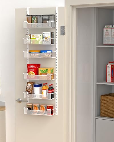 VyGrow 12.3" W Narrow Over the Door Pantry Organizer, 6-Tier Over the Door Organizer with Adjustable Basket, Pantry Door Organization for Pantry Kitchen Storage Room Spice Rack, White - color: White, size: 12.3"W 6-Tier