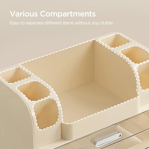 HBlife Makeup Organizer for Vanity with Brush Holder, Large Bathroom Countertop Cosmetic Organizer Skin Care Storage, Easy to Store Lipsticks, Nail Polishes, Perfumes, Eyeshadow Palettes, Beige - color: Beige