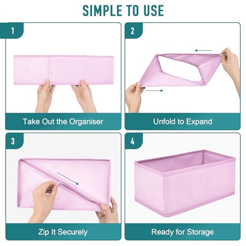 12 Pack Drawer Organizers Underwear Drawer Dividers Foldable Storage Boxes Fabric Closet Organizers Storage Cubes for Clothes Bras Socks Ties Cosmetics Stationeries Hair Accessories(Pink)