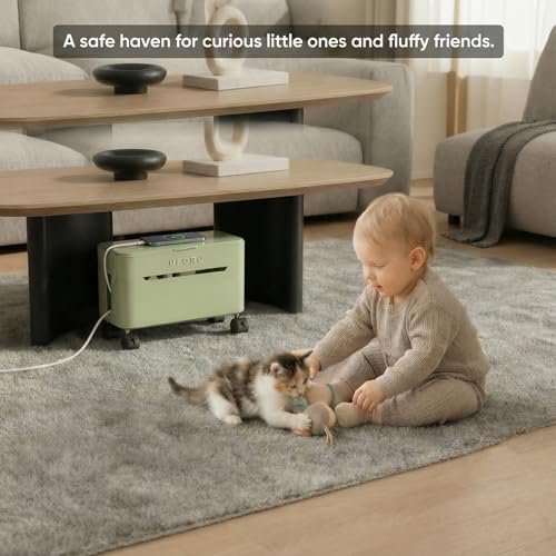 2-Tier Rolling Cable Management Box with Wheels (Large) – Mobile Power Strip Hider & Cord Organizer – Under Desk Wire Concealer & Charging Station Organizer – Baby & Pet Proof Safety (Retro Red) - color: Retro Red