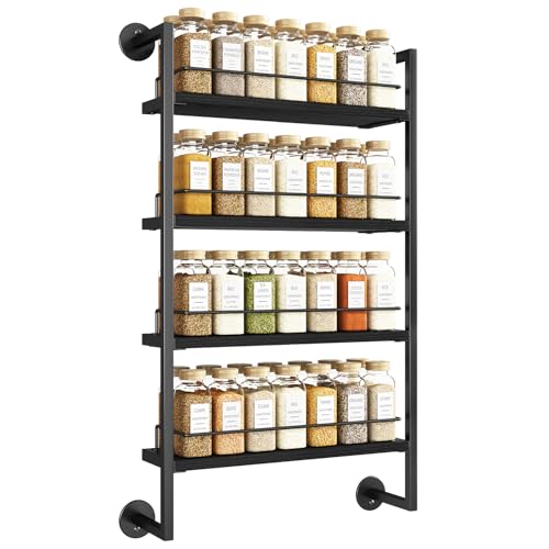 IBUYKE Spice Rack Wall Mount,4 Tier Hanging Seasoning Organizer, Spice Rack for Wall for up to 50 Jars,Spice Organization for Kitchen Cabinet,Living Room,Bathroom,Pantry,Black UTLJ016B - color: Black