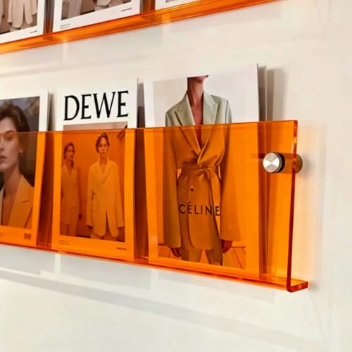 ROYALITA 2-Pack Acrylic Magazine Holder Brochure Holder, 36" Record Holder Magazine Rack, Fashion Hanging Bookshelf Literature Storage Rack for Waiting Room, Living Room, Office - color: Orange, size: 36 Inch