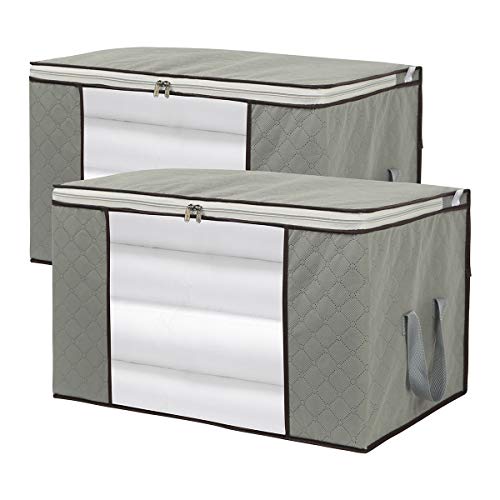 2 Pack Foldable Large Storage Bags 24 x 16 x 14 (L x W x H) inch for Comforter Quilt Blanket Clothes with Clear Window & Handles - Easy to Fit King Size Comforter Set - Closet Under Bed Organizer - size: Large (Horizontal), style: Set of 2