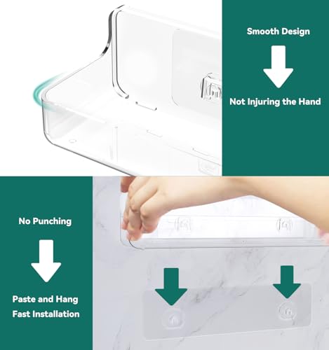 Shower shelves, Adhesive Clear Acrylic Bathroom Shower caddy Organizer, Transparent No Drilling Wall Mount Bathroom Storage - color: Clear-Long-1 Pack