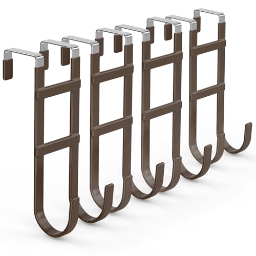 FYY Over The Door Hooks - 4 Pack Heavy Duty Dual-Hook Organizer Hanger for Hanging Towels, Clothes, Hats & Bags Use in Bathroom, Bedroom, Kitchen - Fits Interior Doors Up to 1.6" Brown - color: Brown, size: 7.8" Long, Fit Interior Doors Up to 1.6", style: