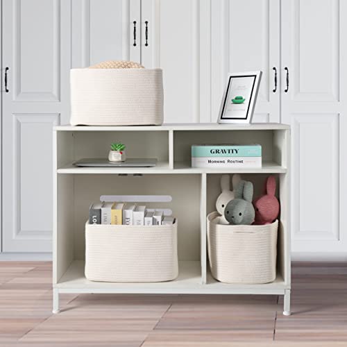 Cotton Rope storage Basket Bins Woven Basket for Organizing Shelves 15X10X9.3" Rectangle Decorative Baskets For storage Clothes Toys Books Towels Nursery basket organizer 3 pack white - color: White