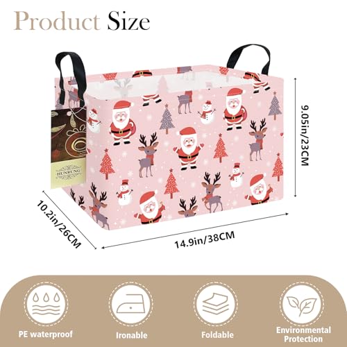 HUNRUNG Rectangle Storage Basket Cute Canvas Organizer Bin for Pet/Children Toys, Books, Clothes Perfect for Rooms/Playroom(REC-Pink Father Christmas) - color: REC-Pink Father Christmas