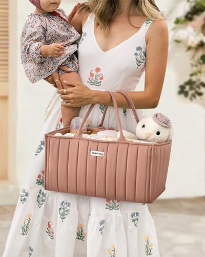 Blissful Diary Baby Diaper Caddy Organizer, Stylish Storage Basket for Newborn Essentials and Diaper Station, Gift for Baby Shower and Registry Must-Have, Blush Pink - color: Blush Pink