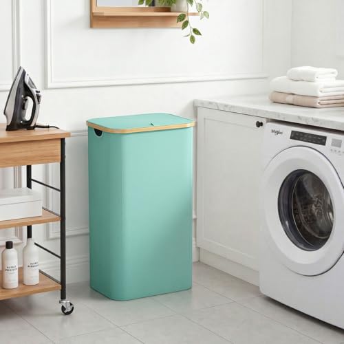Lifewit 100L Laundry Basket with Lid, Clothes Hampers for Laundry with Bamboo Handles and 1 Removable Bag, Large Foldable Laundry Hamper for Bedroom, Bathroom, Dorm, Laundry Room, Sage Green - color: Sage Green, size: 100L
