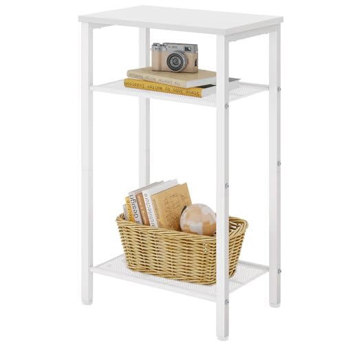 Hoctieon 3 Tier End Table, Telephone Table, Narrow Side Table with Storage, Nightstand for Small Spaces, Metal Frame, for Living Room, Bedroom, Sofa Couch, Hall, Easy Assembly, White - color: White, size: 1 Pack