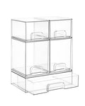 Vtopmart Stackable Storage Drawers Set of 5, Clear Plastic Organizer Bins for Baby Bottle, Beauty Supplies Storage, Ideal for Kichen Countertop, Vanity, Bathroom, Cabinet, Pantry Organization - style: 2 Small+2 High+1 Wide