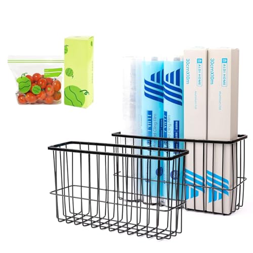 2 Piece Kitchen Cabinet Door Storage Box, Lid Organizers Inside Cabinet, Self Adhesive Wall Mounted Storage Box for Kitchen/Wardrobe/Bathroom, Black - color: Black