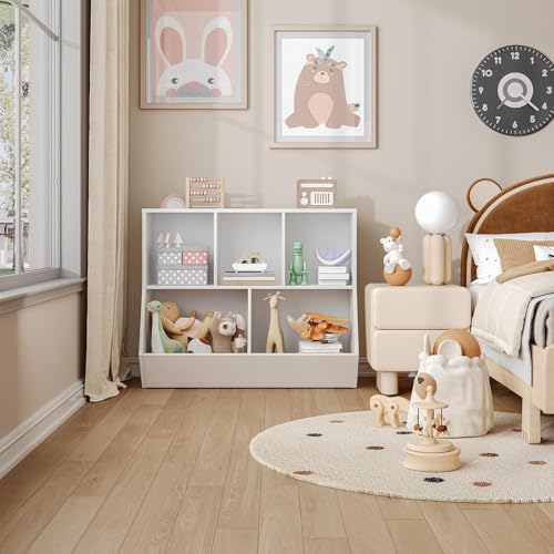 HOOBRO Kids Bookshelf, Bookcase Footboard, Toy Storage Cubby, Children's Toy Shelf, 35.4" L Storage Cabinet, Fit for Children's Room, Playroom, Hallway, Kindergarten, White WT32CW01 - color: White, size: 35.4"L x 11.8"W x 29.5"H