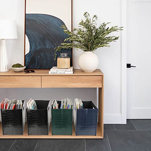 HofferRuffer Magazine Basket Holder, Foldable Magazine Rack, Document File Holder Organizer, File Folder, Newspaper Storage Bin Organizer for Home or Office (Dark Blue) - color: Dark Blue