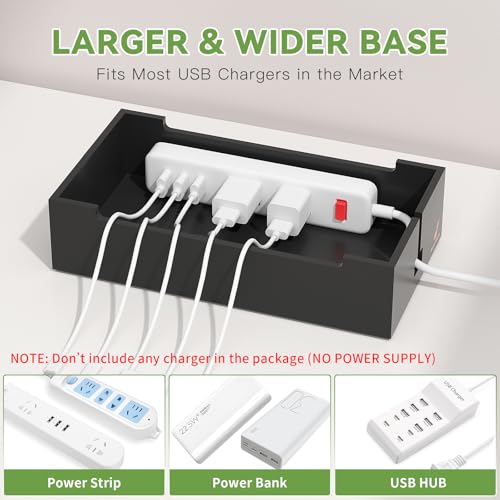 Pezin & Hulin Cord Organizer Box, Surge Protector Organizer, Device Charger Station for Phones & Tablets, Wood Charging Dock -with 6 Wire Cables, BUT NO Power Supply - Natural + Black - color: Natural + Black (No Charger)