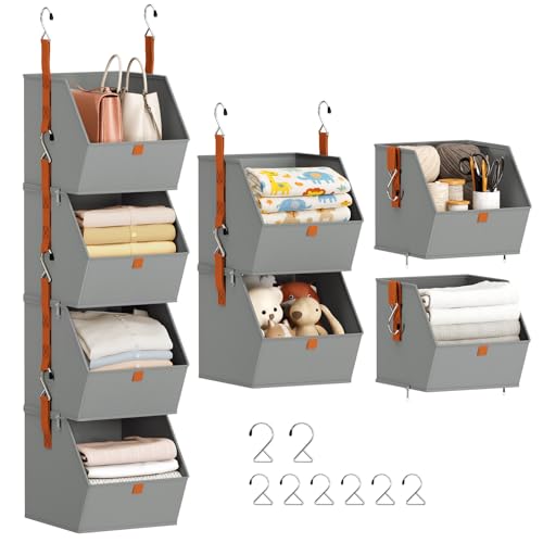 Homsorout Hanging Closet Organizer 4 Tier - Clothes Hanging Shelves, Space-Saving Closet System, Fabric Storage Bins Bedroom Organization, Collapsible Baskets for Home, Dorm, Rv, Grey - color: Grey, size: 4 shelves