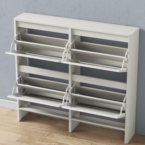 Shoe Storage Cabinet with 4 Flip Drawers, Freestanding Legs for Entryway, Slim Off White - size: 4 Flip Door