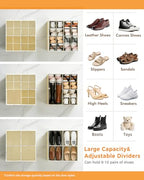 Shoe Organizer for Closet with Clear Cover, Fits up to 16 Pairs Foldable Shoe Storage Organizer Box Bin with Adjustable Dividers