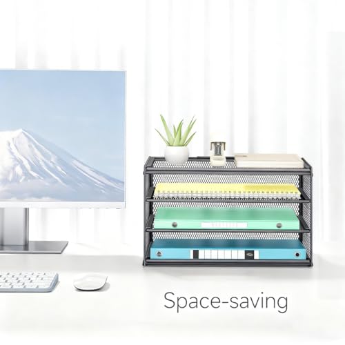 Lavatino 3-Tier Letter Tray Desk Organizer – Grey Mesh Metal Paper File Tray Organizer for Desk, Office Supplies & Home Organization | Fits A4/Letter Paper, Mail, Magazines and Office Accessories - color: 4-tier No Handle - Grey